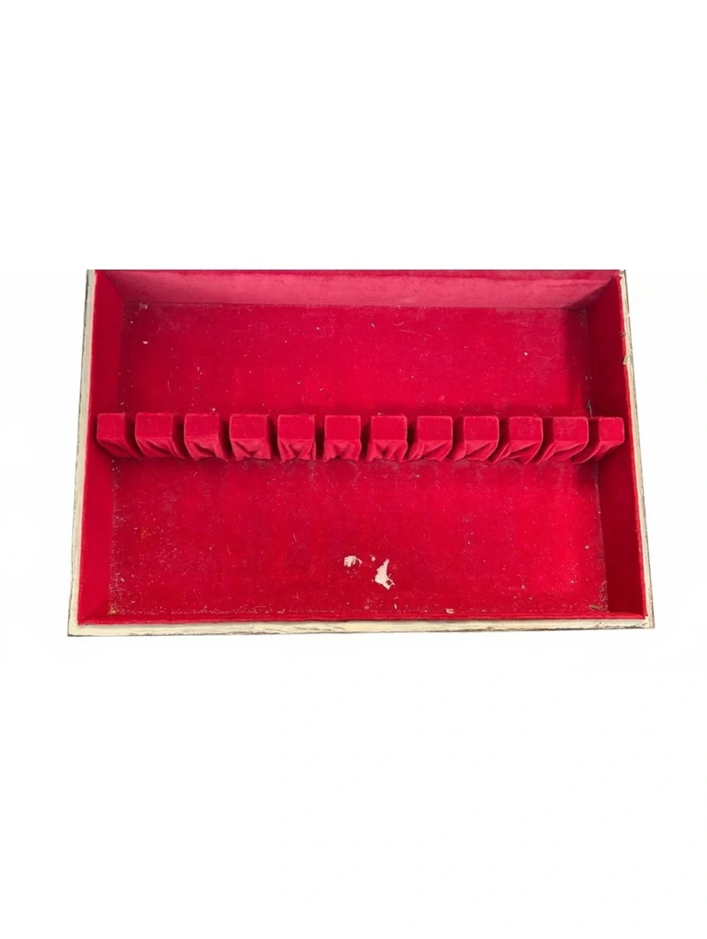 Ornate Wooden Vintage 1944 Silverware Chest with Red Velvet Interior